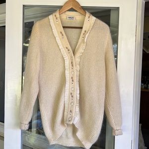 Bally Mohair Cardigan Sweater Ribbon and Bead detail